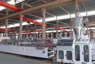 wpc composite board production line inside a factory