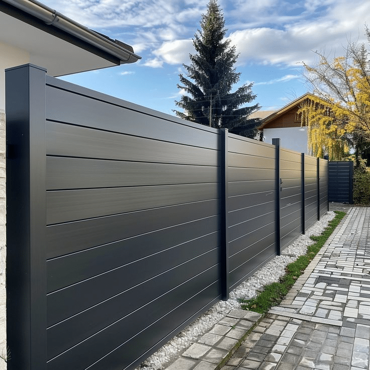 Modern black WPC fence highlighting sleek design and durability