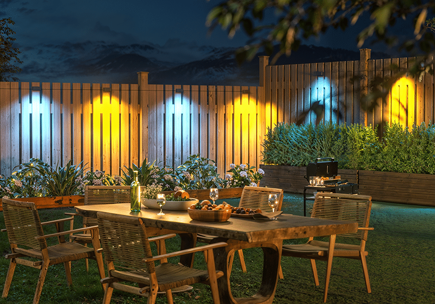 Colorful and vibrant fence lighting design
