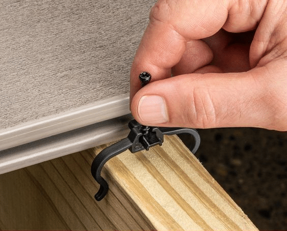 CAMO Edge Clips installed on composite deck edge, providing screw-free surface and secure connection