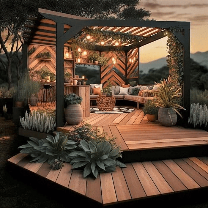 Polygonal composite deck design, adding a modern aesthetic and visual intrigue to outdoor spaces