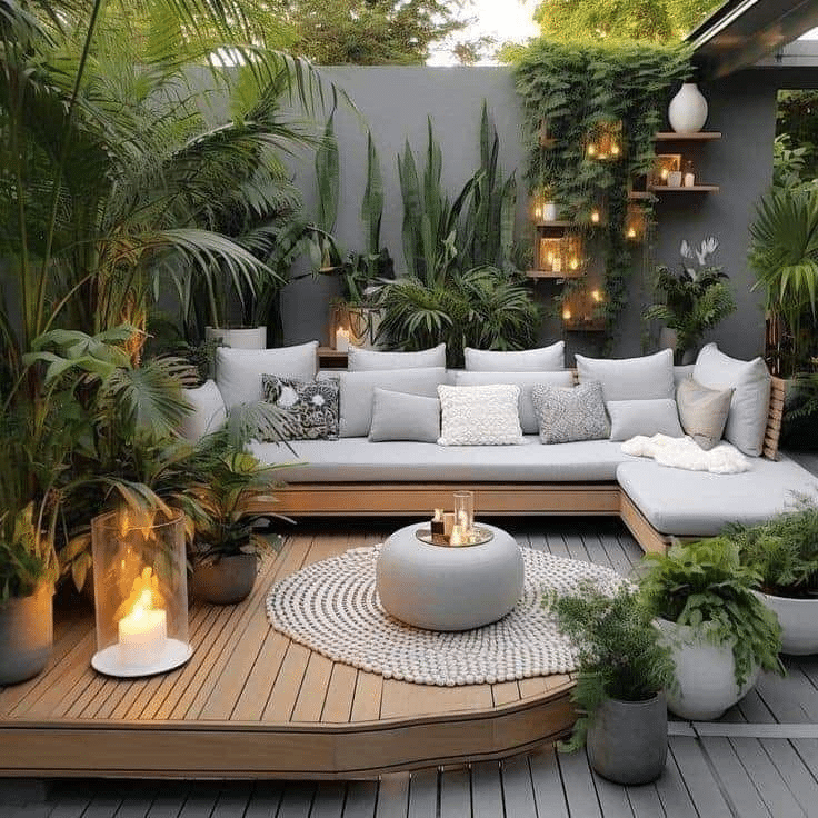 Add potted plants on the paved WPC deck terrace