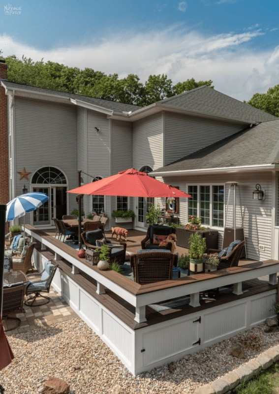 WPC Deck featuring modern railing systems, clearly defining areas while adding both security and style to the garden