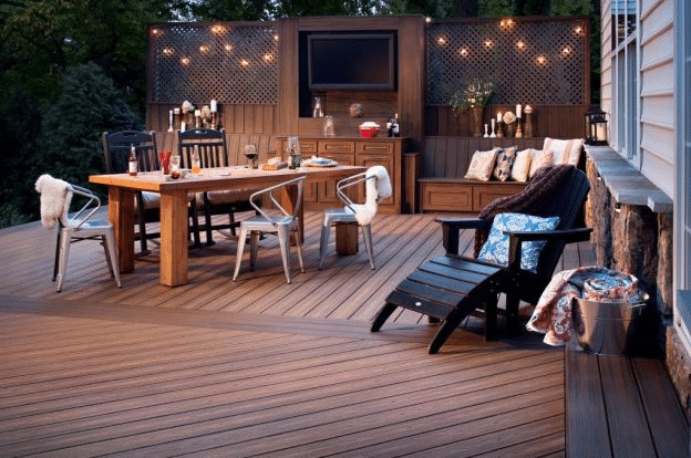 WPC Deck divided into distinct zones, including a dining area, relaxation zone