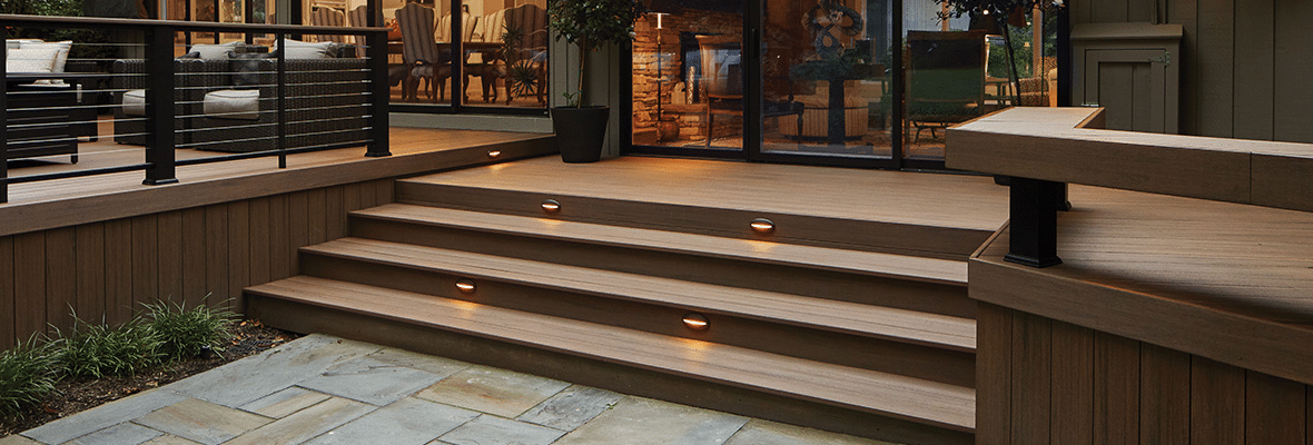 Garden WPC decking with coordinated steps, offering both style and practicality for a seamless outdoor design