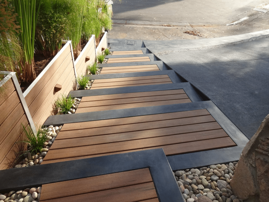Garden pathway made of WPC decking, enhancing the functionality and visual appeal of the outdoor space