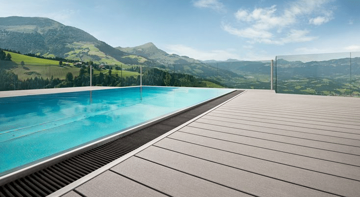 Railing around the pool wpc deck