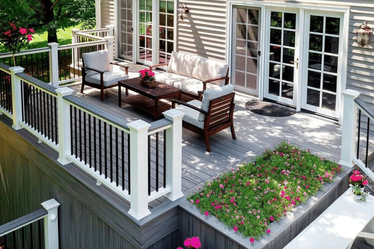 Residential outdoor deck featuring a 36 inch railing height