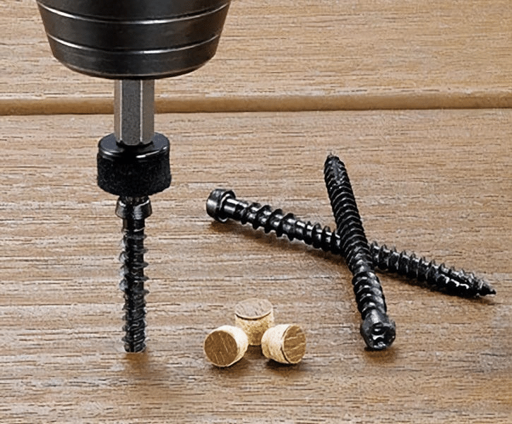 Black composite decking screws with caps