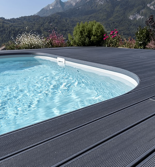 Pool composite deck supported by premade concrete footings and piers 1