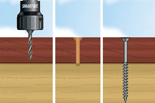 Pre drilling process for composite decking