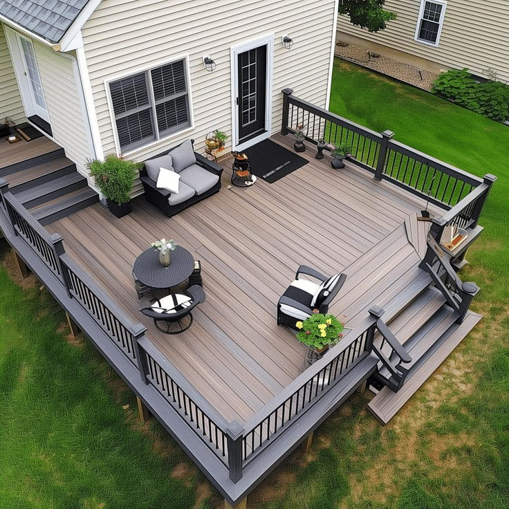 Small composite deck with premade concrete base supports