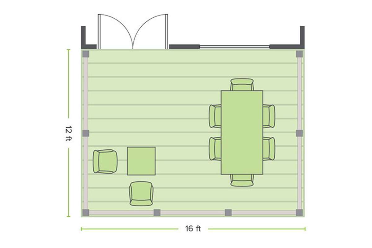 Illustration of standard deck sizes ranging from 12x16 feet, showing how dimensions vary based on property size and usage.