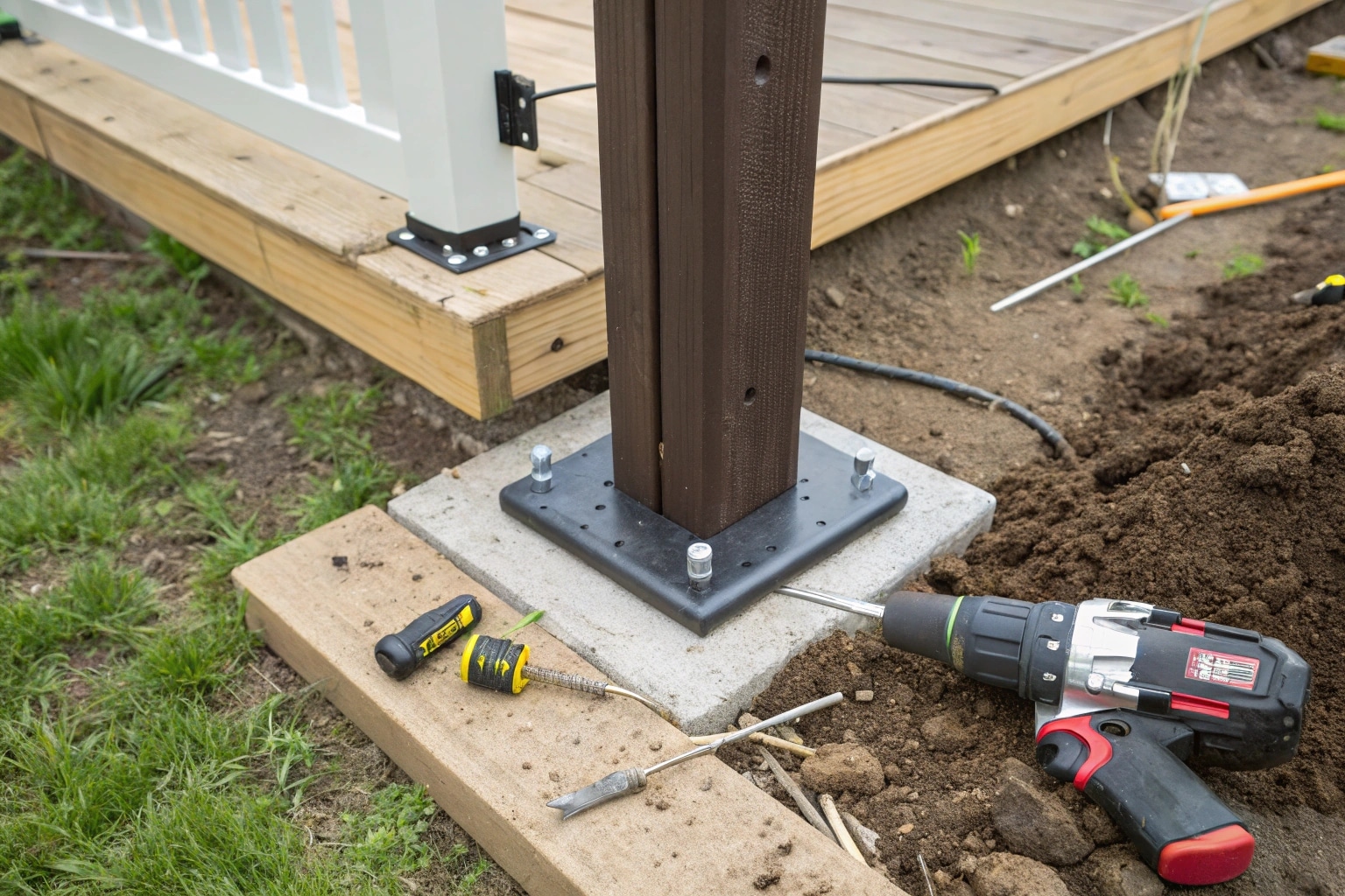 wpc fence post base installation