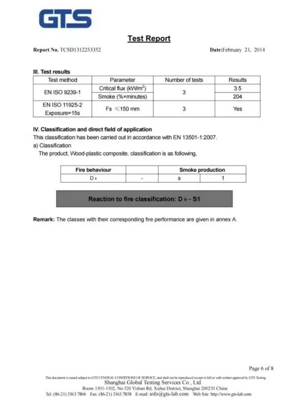 Fire resistance test report RF